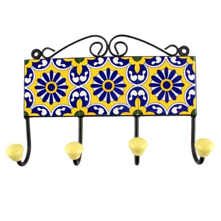 Navy Blue Wheel Flower Ceramic Tile Hook Online